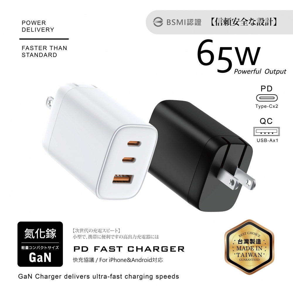 65W-2C+1A摺疊充電器